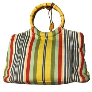 Fossil Multicolor Striped Satchel with Bamboo Handles